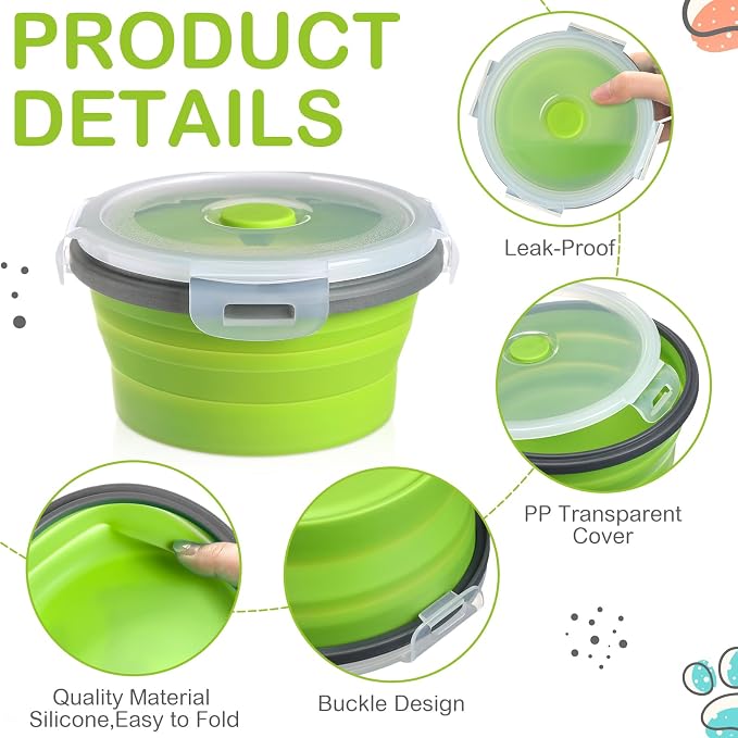4 Pcs Collapsible Bowls with Lids Silicone Camping Food Storage Container Expandable Folding Salad Lunch Box Travel Container for Hiking Camping