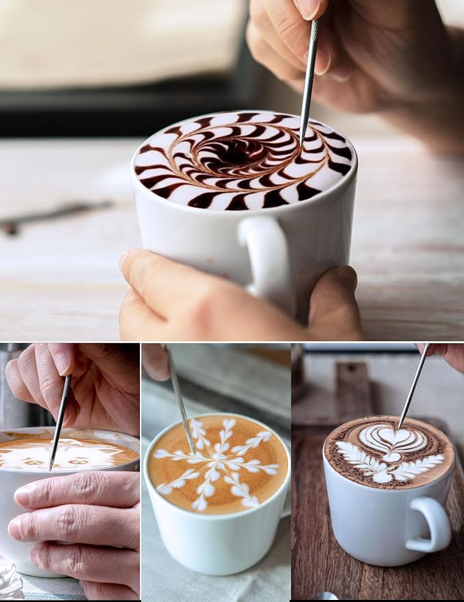 Adorever Milk Frothing Pitcher, 12oz Stainless Steel Milk Frother Cup Steaming Pitcher, Cappuccino Espresso Accessories Coffee Bar Barista Tools, Steamer Cup Milk Jug with Latte Art Pen, Matte Steel
