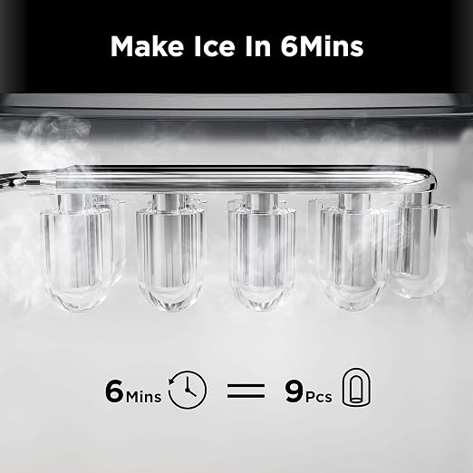 Silonn Countertop Ice Maker, Auto-Cleaning Portable Ice Machine with Ice Scoop and Basket, 26lbs in 24Hrs, 9 Ice Cubes Ready in 6 Mins, 2 Sizes of Bullet Ice for Home Party