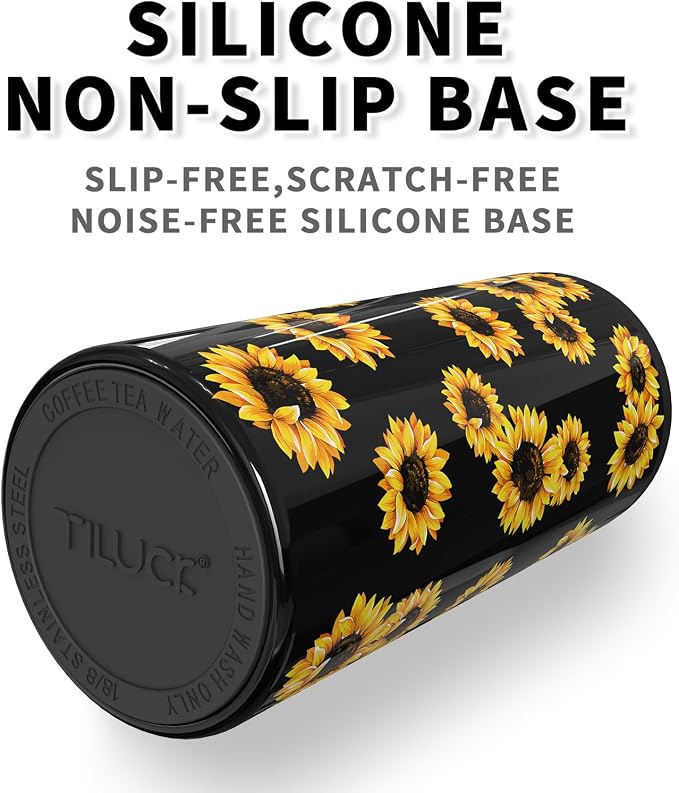 TILUCK Skinny Can Cooler, Stainless Steel Insulated Slim Cans, 12 oz | Beer & Hard Seltzer, Doucle-Walled Stainless Steel Insulated Slim Cans, Slim 12 oz(Sunflower)