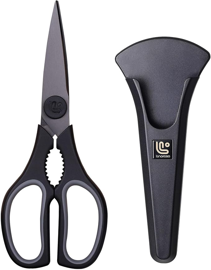 Kitchen Scissors All Purpose Kitchen Shears with Magnetic Holder, Soft Grip Handle Cooking Scissors Dishwasher Safe with Come Apart Blade Heavy Duty Scissors for Meat, Vegetable, Herb, Black