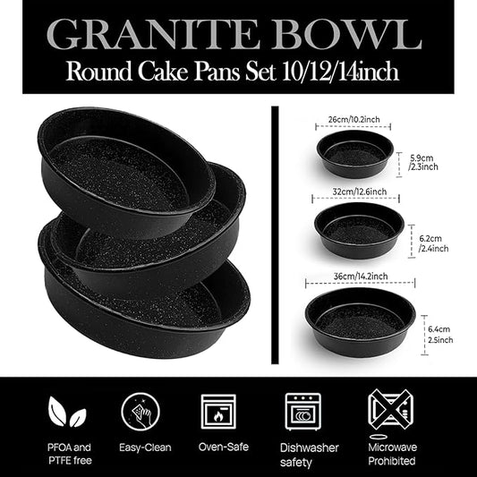 3-Pack Enamel Roasting Pan Set Round Deep Baking Pans Oven Trays10"/12"/14" Cake Pans High Performance Non-Toxic Pizza Pan Cookie Baking Sheets Oven Trays For Cooking Merry Christmas Gift for Mom