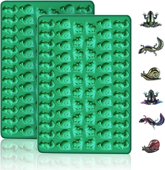 2 PCS Animal Silicone Molds, 104 Cavity Frog, Lizard, Snails Shaped Mini Silicone Molds for Baking Biscuits, Cookie,Candy, Chocolate, Jelly,Ice Cube,Pet Dog Treats Mold