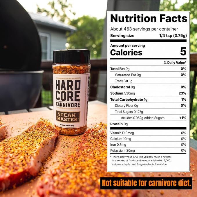 Hardcore Carnivore Steak Master Steak Seasoning, 12oz | Bold Steakhouse Flavor - Black Pepper, Garlic, Smoked Paprika & Worcestershire, Perfect on Steak, Beef, Prime Rib & BBQ