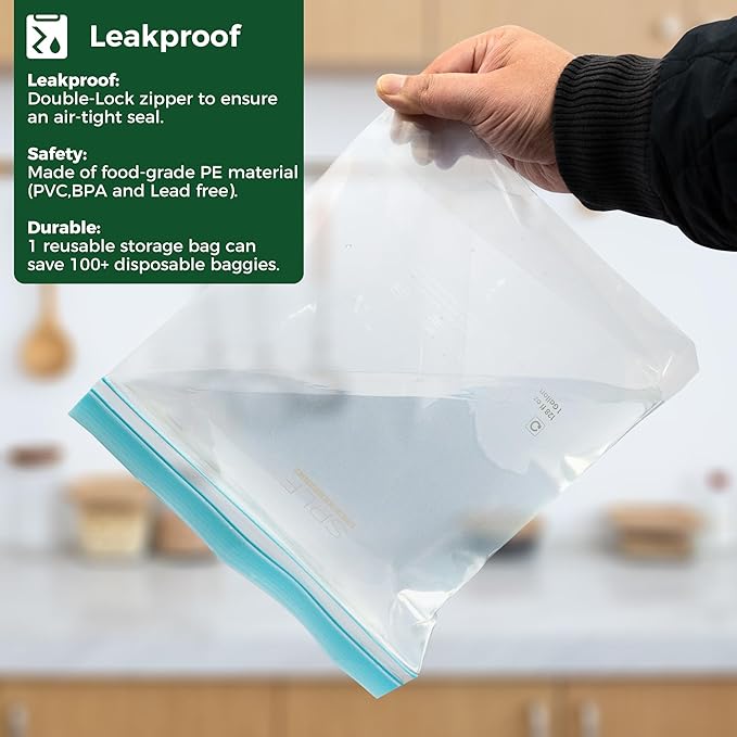 SPLF 32 Pack Reusable Food Storage Bags Dishwasher Microwave Safe | Reusable Freezer Bags, Silicone Free Containers for Meal Prep, Fridge Kitchen - 8 Gallon 8 Half Gallon 8 Sandwich 8 Snack