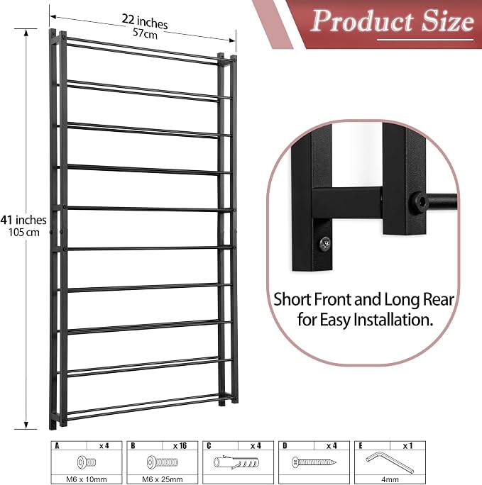 Wine Rack Wall Mounted: 20 Bottle Capacity Storage - 3.7'' Extra Wide Slots | Heavy Duty for Champagne & Magnum - Professional Grade for Wine Collectors - Rust-Resistant Matte Black Metal