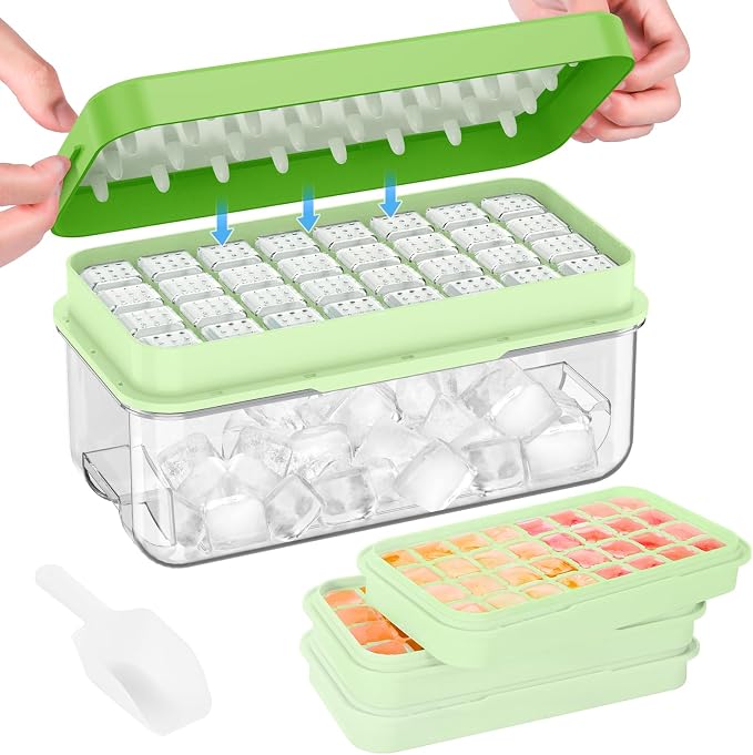 1.0" Ice Cube Trays for Freezer, PHINOX Ice Tray, 3-Tier(32Cubes/Tier)Green