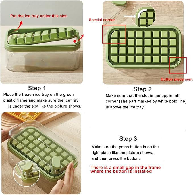 Ice Cube Tray with Lid and Bin, 2 Pack Ice Cube Trays for Freezer, 64 Pcs Ice Cube Mold, Press Button Easy Release Ice Tray, Small Ice Cubes Maker for Drinks (Purple)