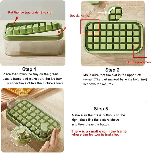 Ice Cube Tray with Lid and Bin, 2 Pack Ice Cube Trays for Freezer, 64 Pcs Ice Cube Mold, Press Button Easy Release Ice Tray, Small Ice Cubes Maker for Drinks (Purple)