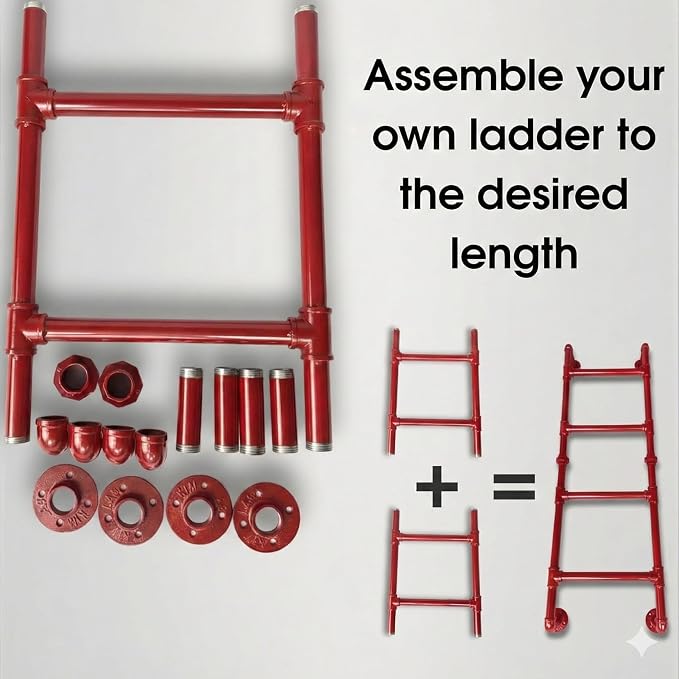 Wall Mounted Modular Ladder - 4-Rung Egress Ladder for Window, Well, Loft, Warehouse, Blanket Rack - Indoor & Outdoor - Certified - Wall-Fixed 4 Step Ladder - Pipe Ladders for Home - Rust Resistant