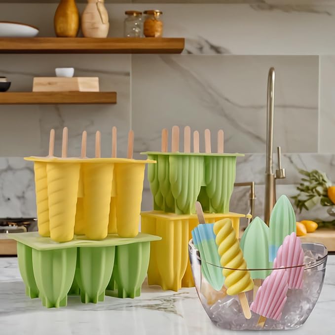 Generic Silicone Popsicle Mould With Lid,Popsicle Molds 6 Pieces Ice Pop Molds BPA Free Popsicle Mold Reusable Easy Release Ice Pop Make Homemade children DIY ice cream food grade Mold (awl-yellow)