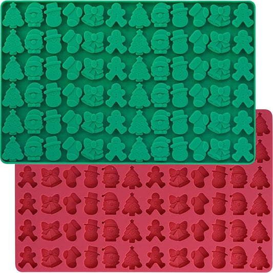HKNMTT Mini Christmas Candy Molds, Silicone 72 Cavity Chocolate Mold, Tree Santa Snowman Stocking Bell Gingerbread Shape Gummy Making Set, Food Grade for Gifts Cookies Dog Treats