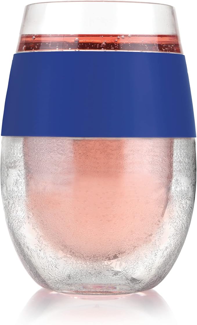 Host Wine Freeze Cup Set of 2 - Plastic Double Wall Insulated Drink Cup, Freezable Vacuum Insulated Wine Glasses, 8.5 oz Blue