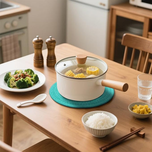 SHACOS 8 Inches Trivets for Hot Dishes, 4 Pieces Cotton Trivets Mats for Kitchen, Hot Pads for Countertops and Table, Heat-Resistant Pot Holders for Hot Pots and Pans(Teal Blue, 4pcs)