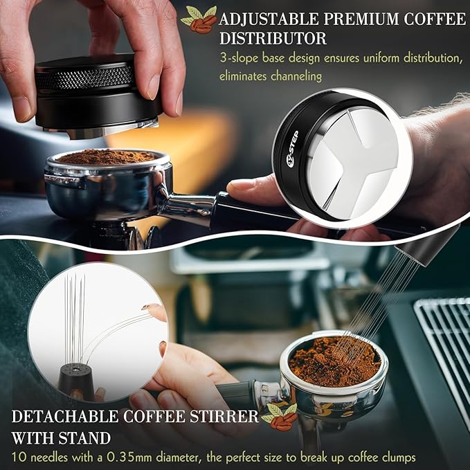 Y-Step 8 Pcs Espresso Accessories Kit, 53.3mm Espresso Tamper Kit Espresso Tools with Espresso Tamping Station, Coffee Tamper, Distributor, WDT Tool, Dosing Funnel, Puck Screen, Fits 54mm Portafilters