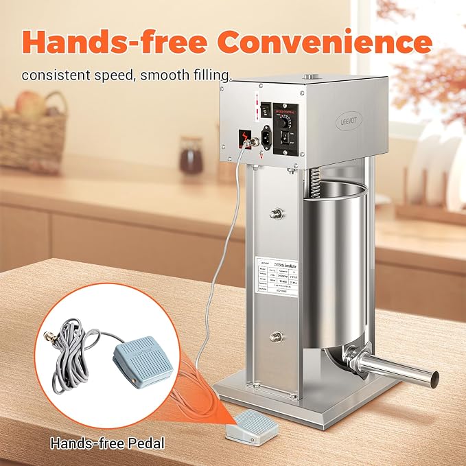 Electric Sausage Stuffer Maker, Vertical Electric Stuffer 11 Adjustable Speed Stainless Steel Commercial Sausage Filler Meat Stuffers with 5 Stuffing Tubes, Home & Commercial (26Lb/12L)