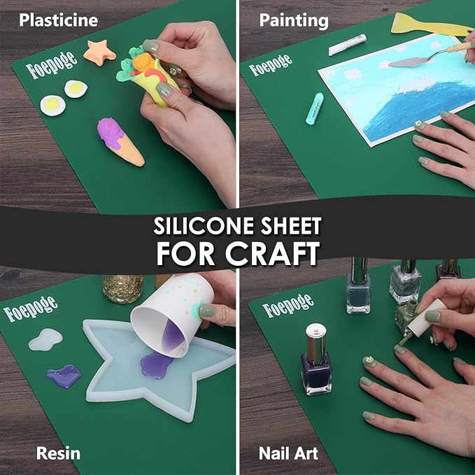 Extra Large Silicone Mat for Resin 36.2" x 24" 2MM Thick Silicone Craft Mat | for Table, Multifunction Silicon Matt for Kitchen Countertop Protector Heat Resistant Placemat by Foepoge(Dark Green)