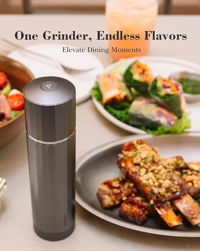 All-Metal Pepper Grinder, Manual Pepper Mill, Stainless Steel Burr | Commercial-Grade, No Plastic, Refillable, 60+ Precision Settings, High-Output Grinding, Magnetic No-Mess Powder Chamber