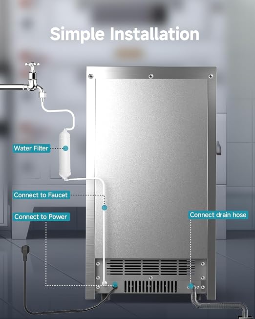 EUHOMY Commercial Ice Maker,120lbs/24H,Stainless Steel Under Counter Ice Machine with Water Filter,33lbs Storage Capacity, 45 Cubes in 8-12 Mins, Freestanding Ice Machine for Home/Bar/Cafe/Restaurant