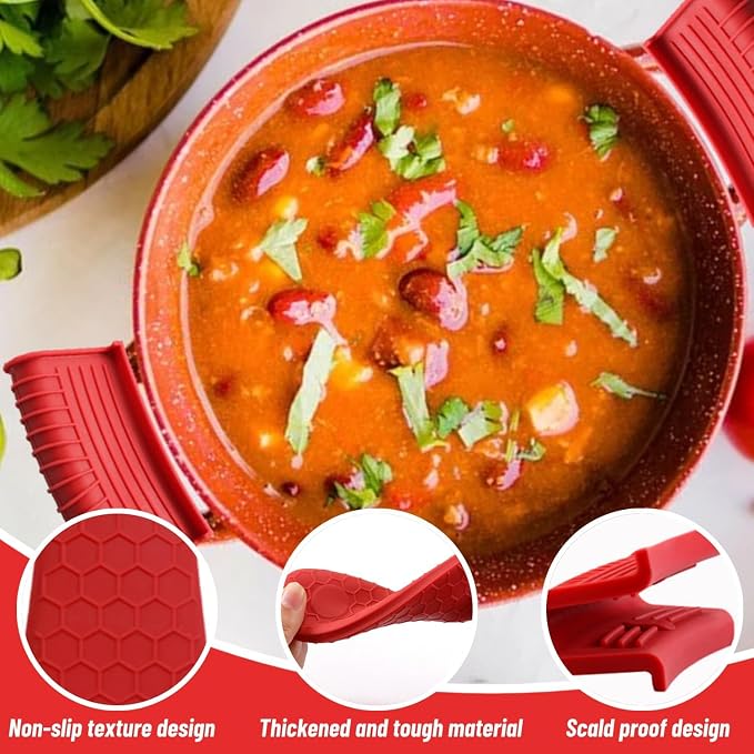 4 Pack Silicone Hot Handle Holder Cover Cast Iron Handle Cover Silicone Pot Holders Heat Resistant Assist Pan Handle Sleeve Non-Slip Pot Handle Covers for Cast Iron Skillet Metal Pan(Red)