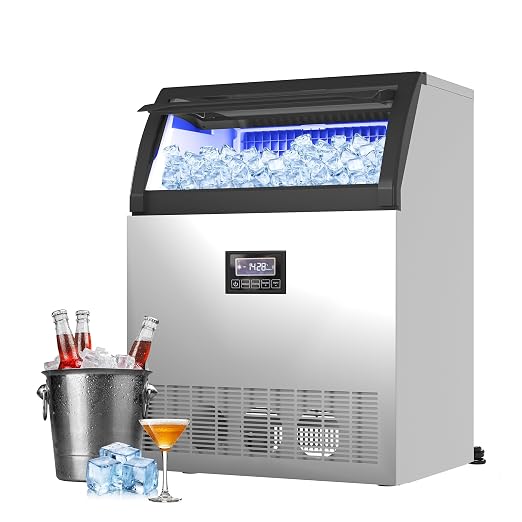 Commercial Ice Maker Machine 250lbs/24h, 60lbs Storage, 50 Ice Cubes/15 Mins, Adjustable Thickness, Built-in/Freestanding Ice Maker Self-Cleaning ETL Certified for Home Bar Restaurant