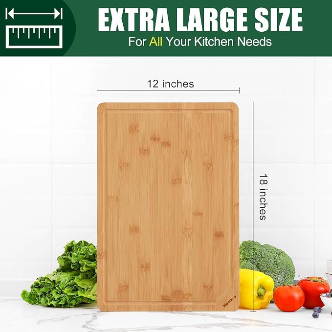 Homaxy Extra Large Organic Bamboo Cutting Boards for Kitchen, 17.5"x12" | Wood XL Cutting Board with Juice Groove and Handles, Charcuterie Butcher Block Serving & Chopping Board, Pre Oiled