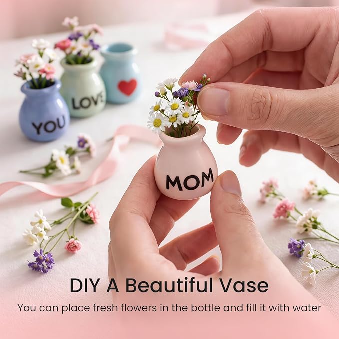 Mother's Gifts for Mom Birthday Gifts from Daughter Son - 6 Pcs Refrigerator Magnets - Mini Vase Magnets for Fridge with Artificial Flowers, Christmas Valentines Day Gifts for Moms