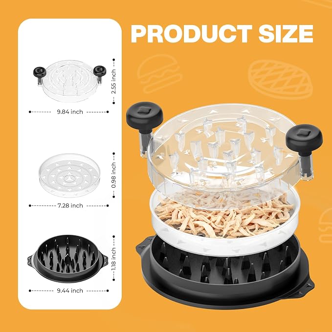 Cleangor Chicken Shredder Tool Twist, Visible Chicken Breast Shredder Tool | Meat Shredder with Removable Tray, Ergonomic Handle, Non-Slip Base Food Shredder Tool for Chicken, Pork, Beef, Fish