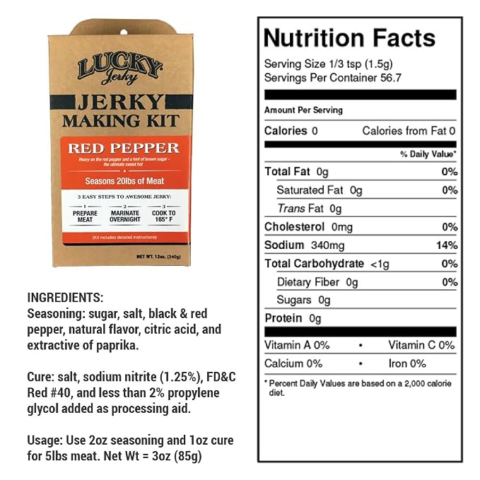 Lucky Jerky DIY Beef Jerky Seasoning and Cure Kit, 4 Flavors, 48 Oz | Make Your Own with Original, Red Pepper, Teriyaki, and Peppered, Seasons 20 lbs per Flavor, 80 lbs Total