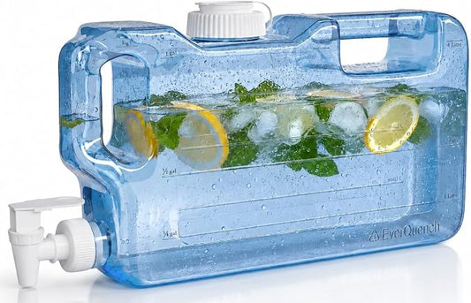 Refrigerator Water Dispenser 1.1 Gallon Bottle with Spigot - BPA Free Plastic Slim Water Jug with Spout Leak Proof | Refillable Fridge Water Container, Convenient Handles
