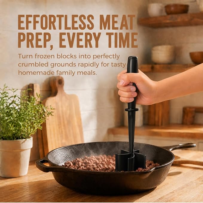 Meat Chopper, Premium Heat Resistant Meat Masher | 5 Blades Ground Beef Masher, Non Stick Hamburger Smasher, Nylon Potato Masher, Dishwasher Safe, Black