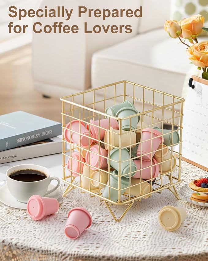 K Cup Holder, Coffee Pod Holder for Countertop, Gold, 5.3x5.3x6.3 Inch | Coffee Bar Organizer, K Cup Holders for Counter, Large Capacity Coffee Pods Organizer, for Kitchen Counter & Office Desktop