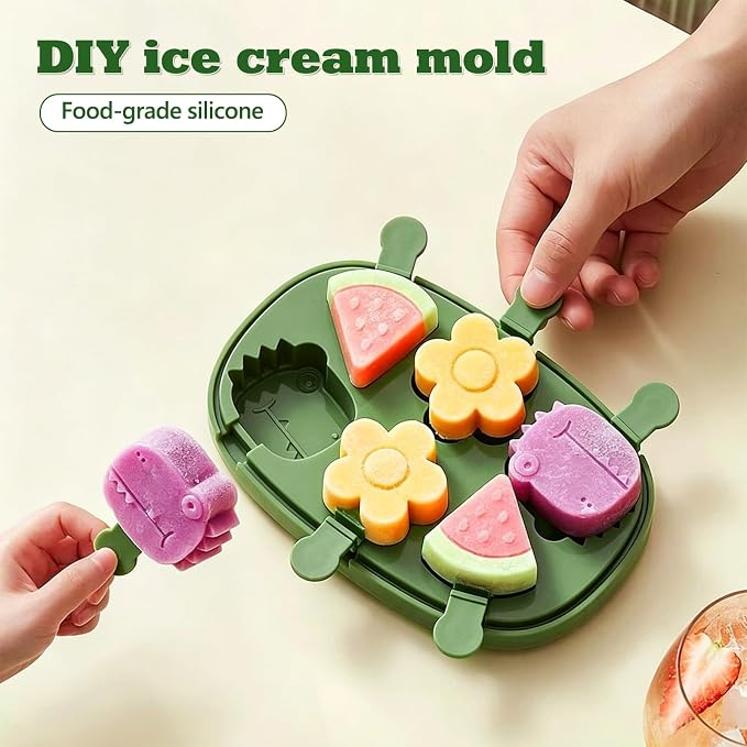 Silicone Popsicle Mold Fun Shaped Dinosaur Popsicle Silicone Molds with 6 Sticks, Reusable Small Mini Ice Popsicle Molds Set, Easy to Clean and Dishwasher Safe