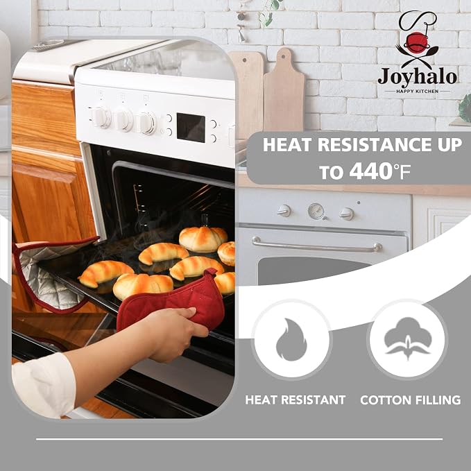Joyhalo 6 Pack Pot Holders for Kitchen Clearance | Cotton Oven Holder with Great Heat Resistance, Potholders Sets for Kitchen, Countertops, Hot Pots and Pans, Dark Red