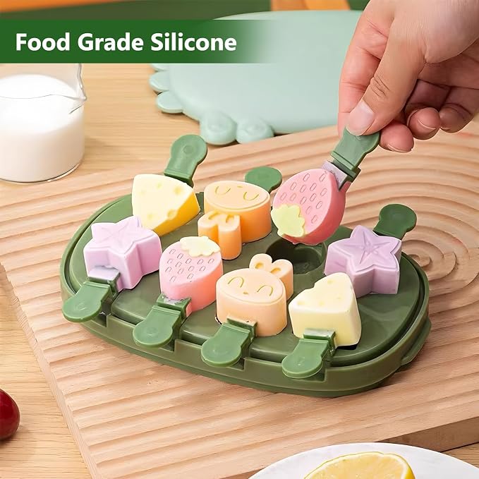 2 Pack Silicone Popsicle Mold, Fun Shaped Dinosaur Popsicle Silicone Molds with 16 Sticks, Reusable Small Mini Ice Popsicle Molds Set, Easy to Clean and Dishwasher Safe (Green)