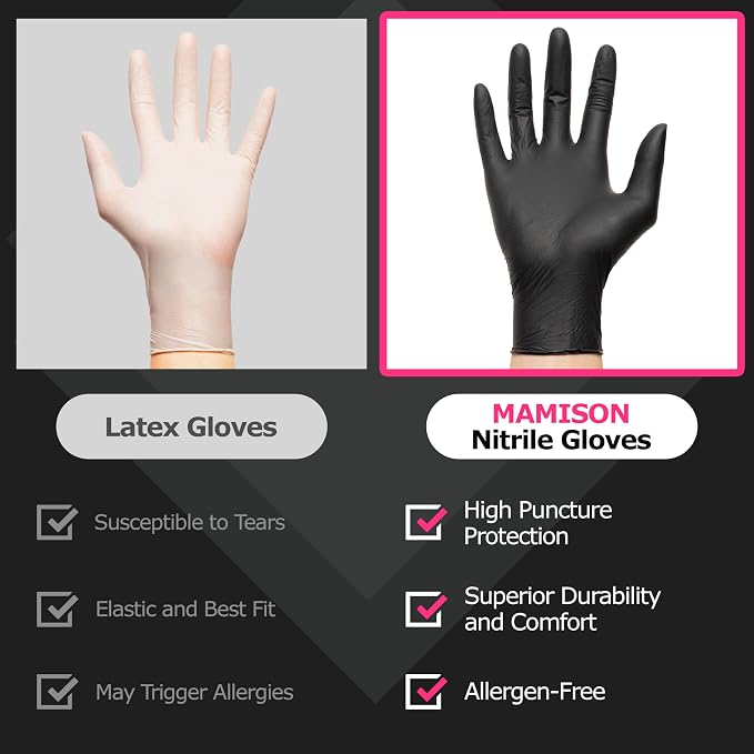 MAMISON Black Nitrile Disposable Gloves, Powder-Free, Latex-Free, 4 Mil, 100 Count, Food Safe, BBQ, Kitchen, Cooking