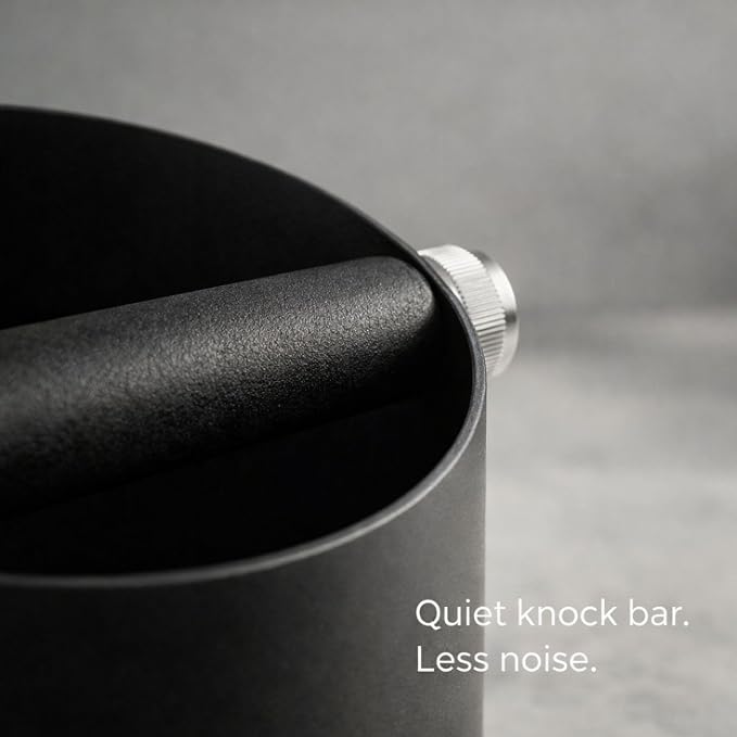 Espresso Knock Box – Coffee Knock Box Stainless Steel, 23-Puck Large Capacity Coffee Puck Knock Box with Non-Slip Base & Quiet Bar for Espresso Machine, Black