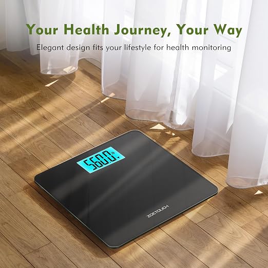 ZOETOUCH 560lbs Bathroom Scale for Body Weight, Extra Wide Oversized 12.9" Platform, Large 4.2" LCD Display, High Accuracy Digital Weighing Machine with Heavy Duty Tempered Glass for Bariatric Seniors
