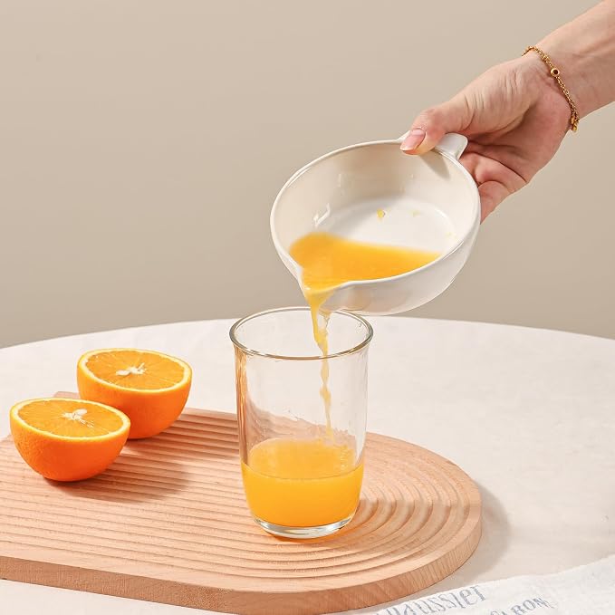 Ceramic Citrus Lemon Orange Juicer Manual Squeezer, Hand Juicer Reamer | Rotation Press with Strainer Lid, Spout, Handle, Dishwasher Safe, Easy to Clean