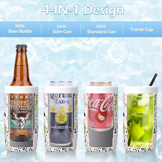 Morefeel 4-in-1 Insulated Can Cooler for 12 oz Cans & Bottles | 304 Stainless Steel Can Holder Fits 12 Oz Slim Cans, Standard Cans, Beer Bottles & Works as A Open Cup; Dishwasher Safe