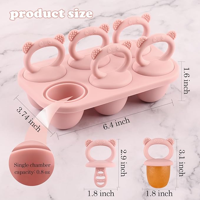 BokingOne Silicone Popsicle Molds, 6-Cavity Breastmilk Ice Pop Molds, Mini Frozen Pop Tray Molds for Baby Teething Relief Toddler Feeding Matte Pink