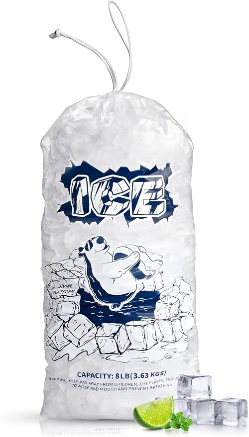 Ice Bags 8lb with Drawstring,50 Pack Plastic Ice Bags for Ice Storage