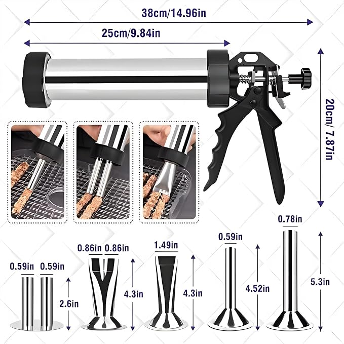 Professional Beef Jerky Gun Kits Stainless Steel Jerky Maker - Jerky Maker Jerky Cannon Meat Gun Stainless Steel Jerky Gun Large Capacity Jerky Making Kit
