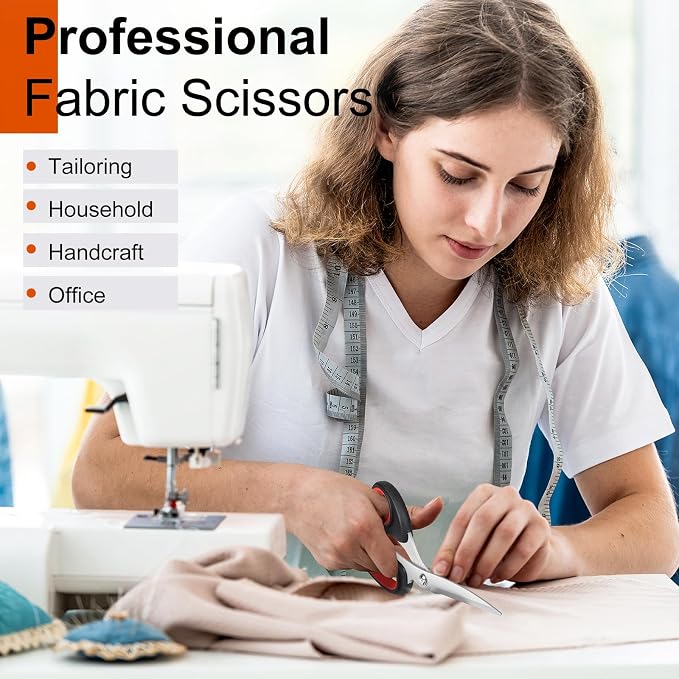 iBayam All Purpose Heavy Duty Scissors for Office, School, Craft, Scrapbook, Vision Board, (1, Red+Black, sewing scissors)