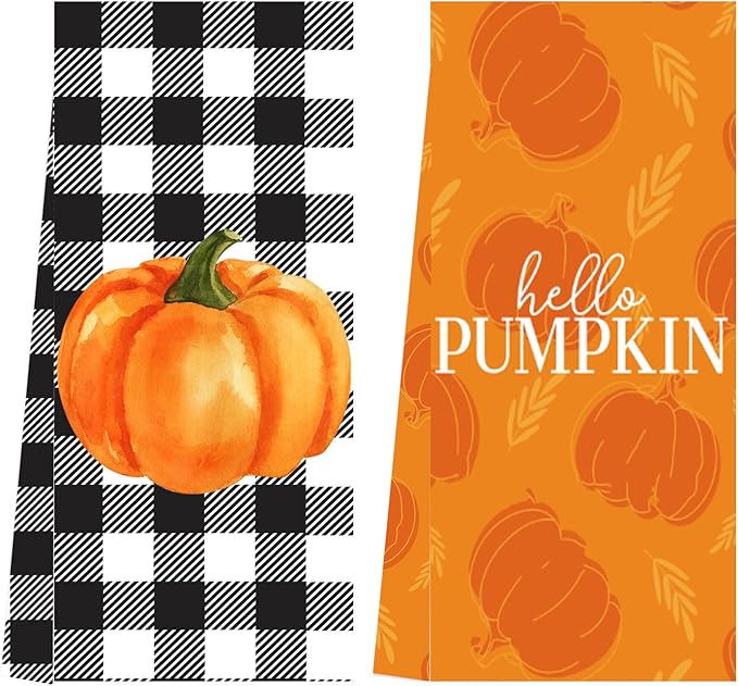 LXOMILL Pumpkin Funny Kitchen Towels, 2 Pack-fall Pumpkins