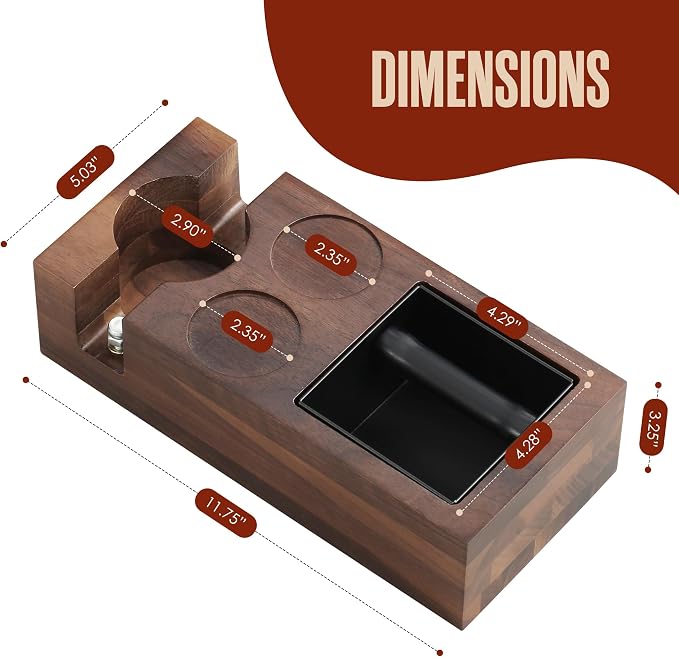 Espresso Accessories Set, Knock Box and Tamping Station, 1 Pack (Brown) | Houseables Coffee Stirrer WDT Tool, Latte Art Pen for Espresso and Cappuccino, Black Brown Silver