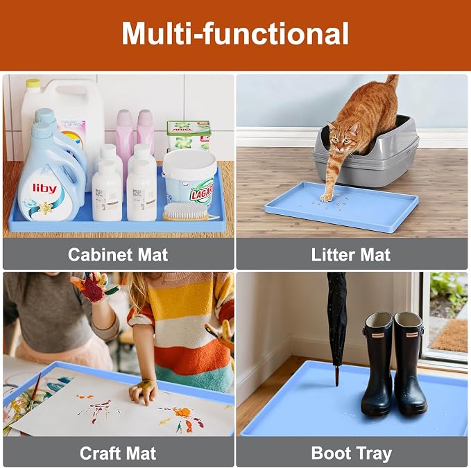 ukeetap 19" x 12" Extra Thick Silicone Mat Waterproof with Raised Edge, BPA Free Non-Slip Dog & Cat Food Mat, Feeding Mat for Food and Water Bowls, Spill Proof Mat to Protect Floors, Blue