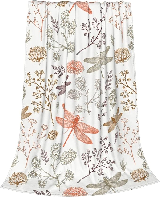 Dragonfly Blanket for Women 50x60 Inches - Ultra Soft Plush Flannel Throw Blanket - Elegant Dragonfly Gifts for Her - Cozy Lightweight Blanket for Bed, Couch, Office & Travel - All Season Comfort