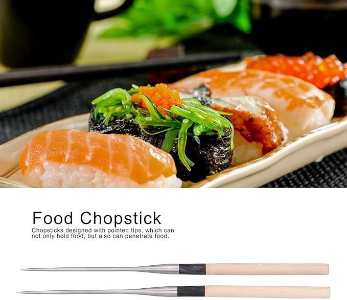 Metal Cooking Chopsticks with Wood Handle, 11.4in Sushi Chopsticks Long Cooking Chopsticks Reusable Metal Chop Sticks Dishwasher Safe for Frying, Hot Pot, Noodles and Japanese, Korean, Chinese Foods