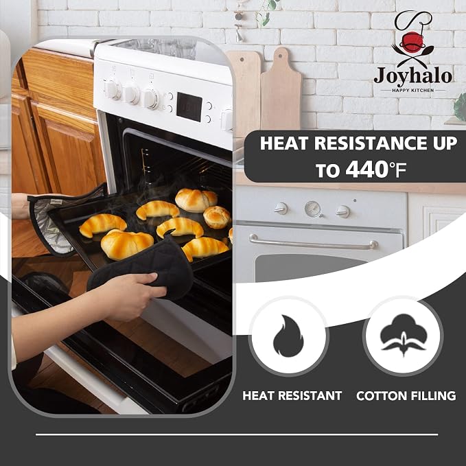 Joyhalo 6 Pack Pot Holders for Kitchen Clearance | Cotton Oven Holder with Great Heat Resistance, Potholders Sets for Kitchen, Countertops, Hot Pots and Pans, Black